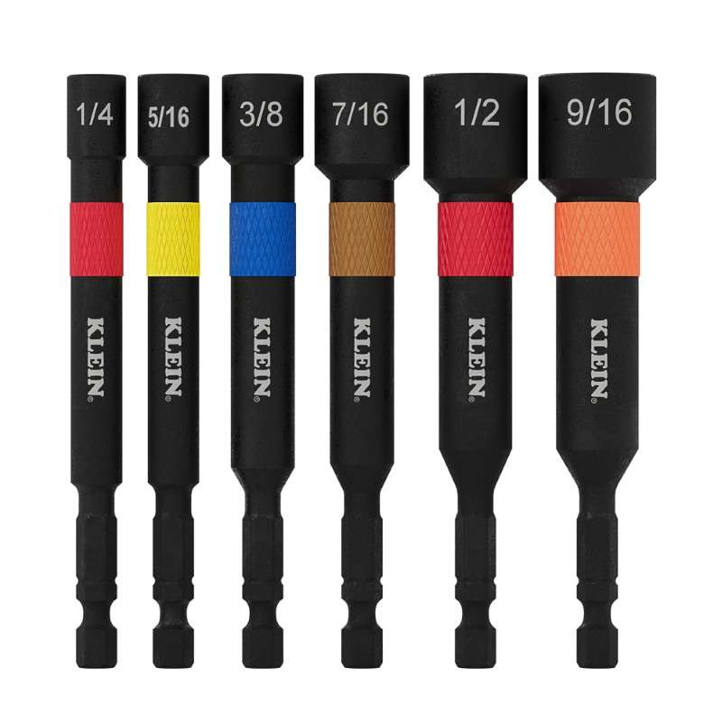 Power Nut Setters, Magnetic, 4" Shaft, 1/4 to 9/16" Hex Sizes, 6-Piece